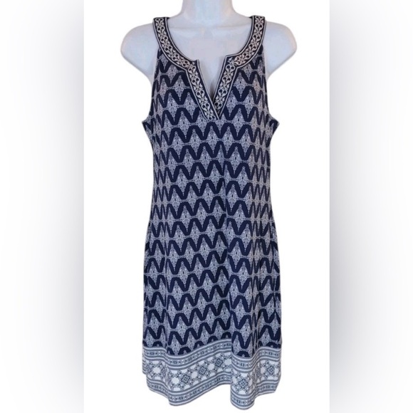Magnolia Grace‎ Embroidered Trim Knit Dress navy blue/white Sleeveless Size S - Picture 1 of 7